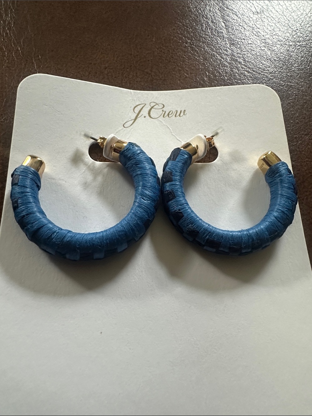 J. Crew Navy Wrapped Hoop Earrings with Gold Accents